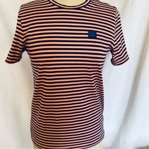 Acne studios royal/peach striped short sleeve t shirt.
